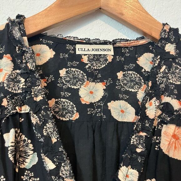Ulla Johnson Windsor Noir Floral Button Puff Sleeve Cotton Dress Women’s 10 - Picture 5 of 6